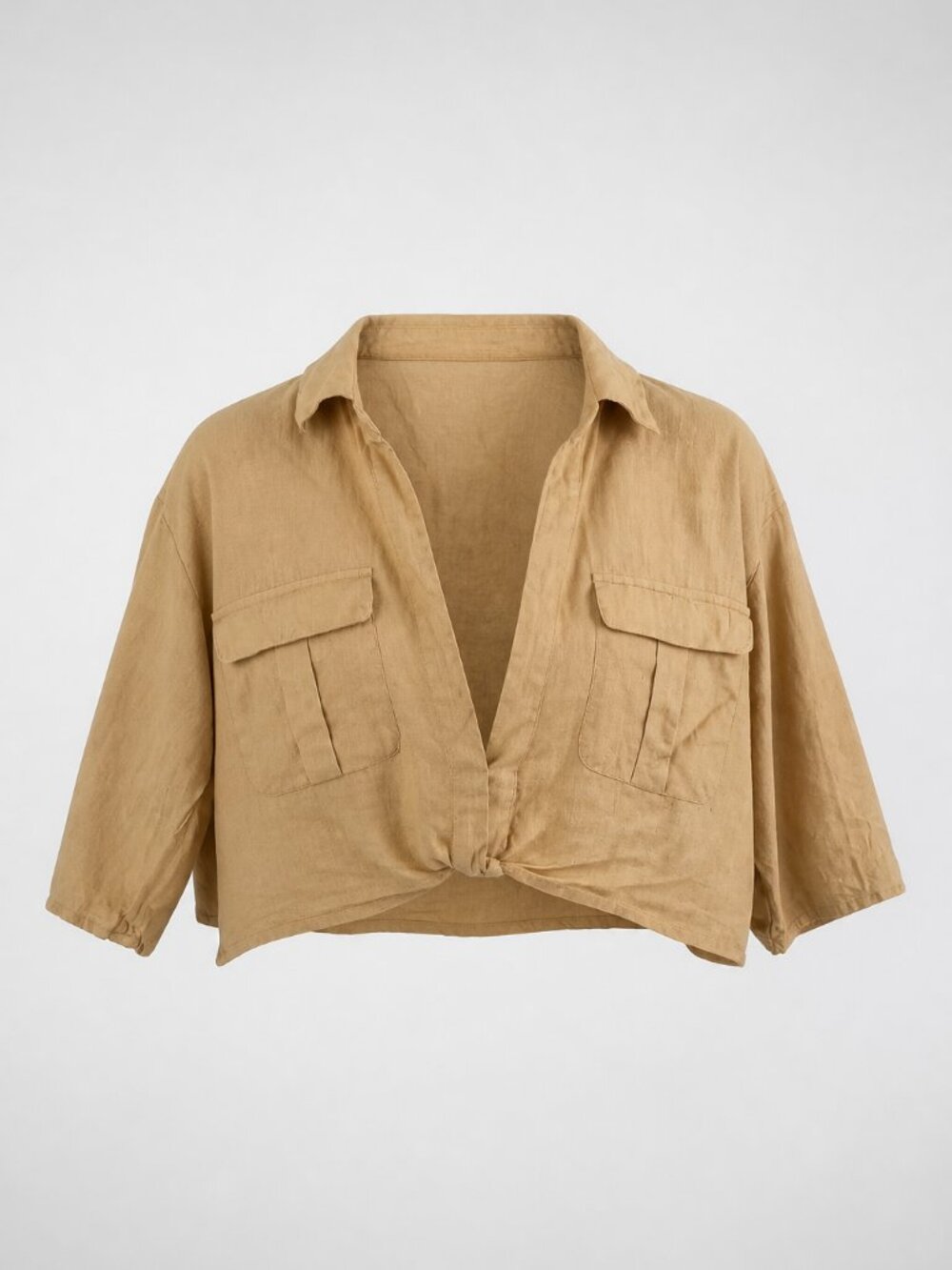 boohoo tan cropped shirt blouse size US 10 (UK 14)